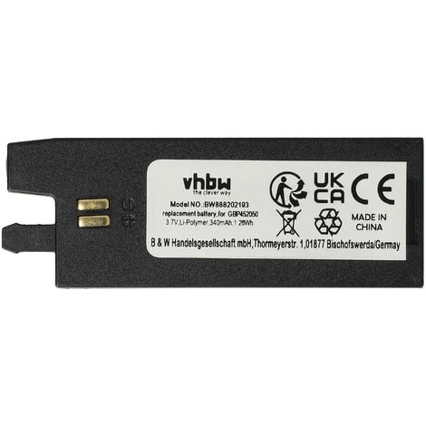 vhbw Replacement Battery compatible with Gibson Tronical G-Force E-tune, TronicalTune Plus Automatic Tuning System (340mAh, 3.7V, Li-Polymer)