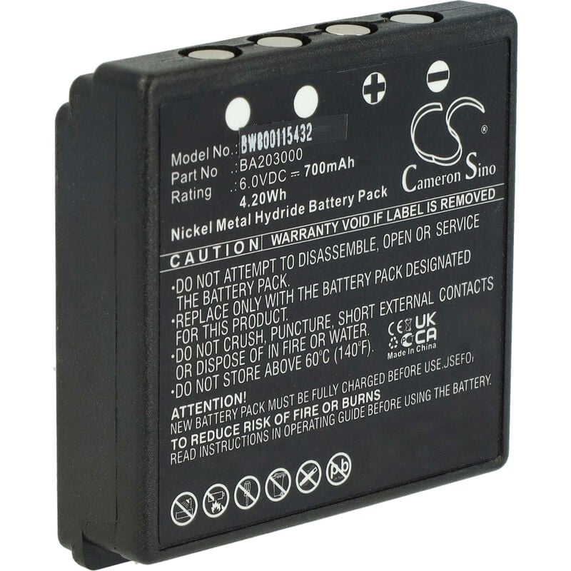 Vhbw - Battery compatible with hbc Spectrum a, 1, b, 2 Industrial Radio Remote Control (700 mAh, 6 v, NiMH) - Black