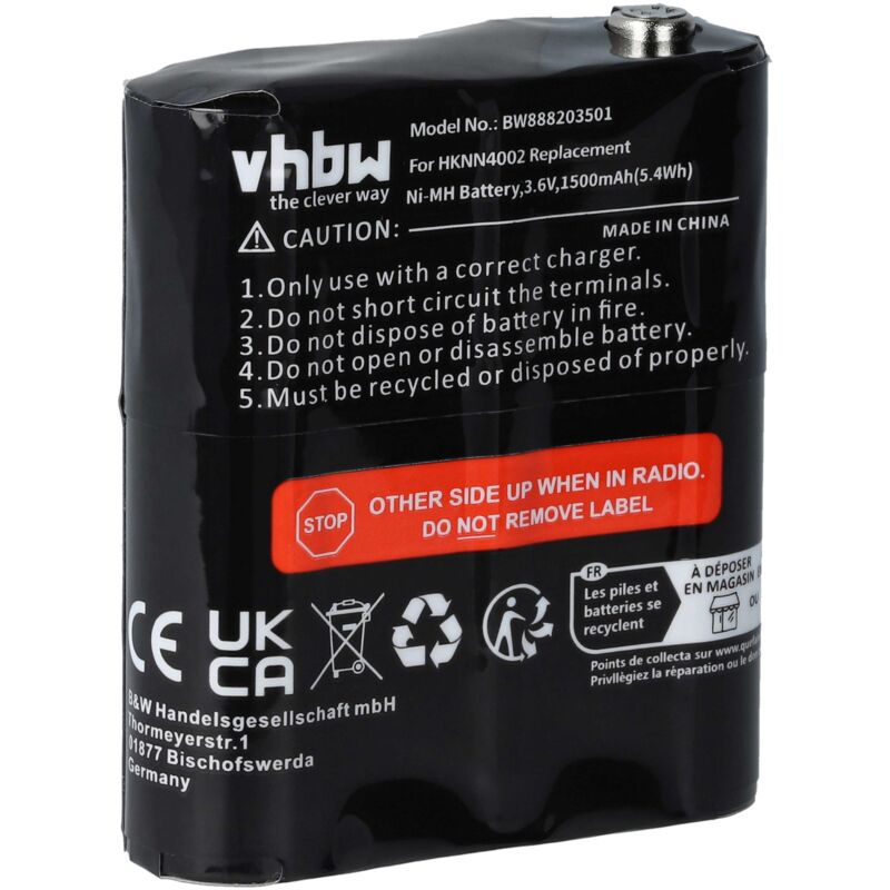 Vhbw - Replacement Battery compatible with Motorola MJ270R, MD200, MD200R, MD200TPR, MD320CR, MJ270 Radio, Walkie-Talkie (1500 mAh, 3.6 v, NiMH)