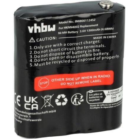 vhbw Replacement Battery compatible with Motorola Talkabout T5412, T5422, T5532, T5622 Radio, Walkie-Talkie (1300mAh, 3.6V, NiMH)