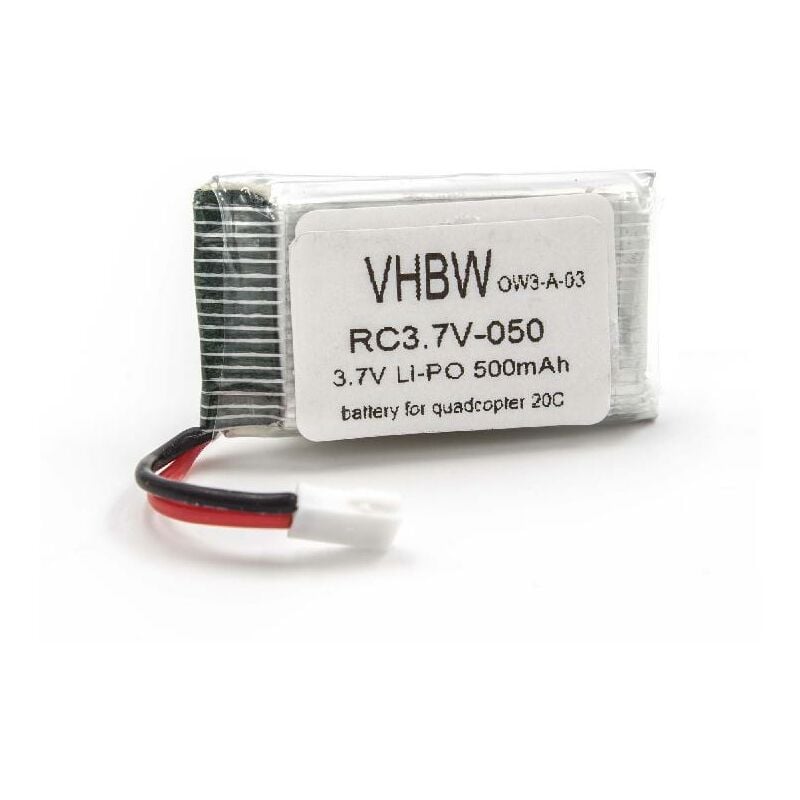 Vhbw - Replacement Battery compatible with Quadcopter 20C Drone Multicopter Quadrocopter (500mAh, 3.7V, Li-Ion)