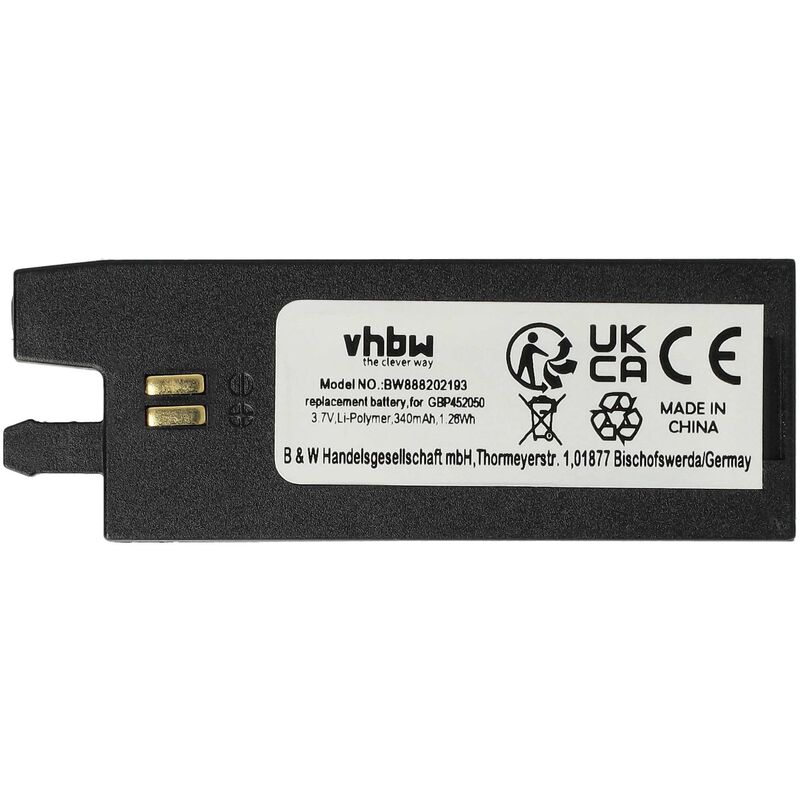 Vhbw - Replacement Battery compatible with Tronicle Tune Automatic Tuning System (340mAh, 3.7V, Li-Polymer)