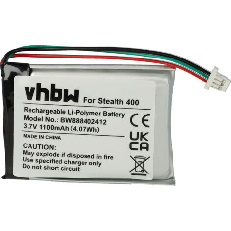 vhbw Replacement Battery compatible with Turtle Beach Ear Force Stealth 420X, 500P, 400, 600 Wireless Headset Headphones (1100mAh, 3.7 V, Li-polymer)