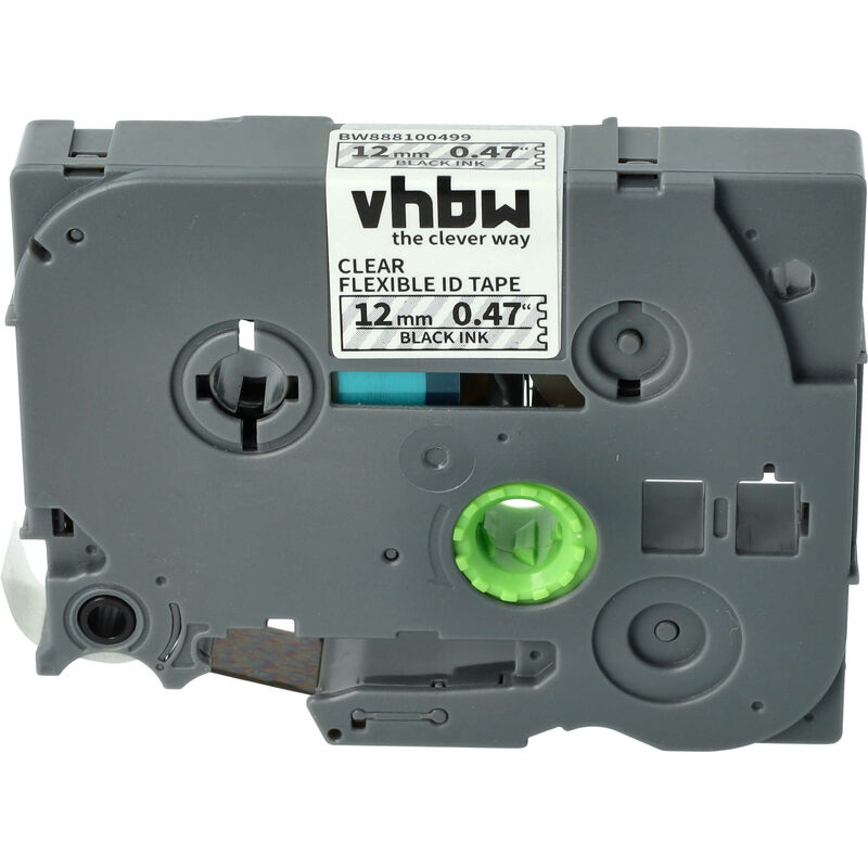 Vhbw - 1x Schriftband-Kassette kompatibel mit Brother pt 1180SC, 1180SP, 1180, 1180HK, 1190 Etiketten-Drucker 12mm Schwarz auf Transparent, Flexibel