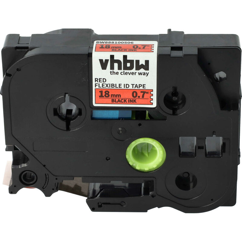 vhbw 1x Schriftband-Kassette kompatibel mit Brother PT 9200, 9200DX, 7500VP, 7600VP, 7500, 7600 Etiketten-Drucker 18mm Schwarz auf Rot, Flexibel