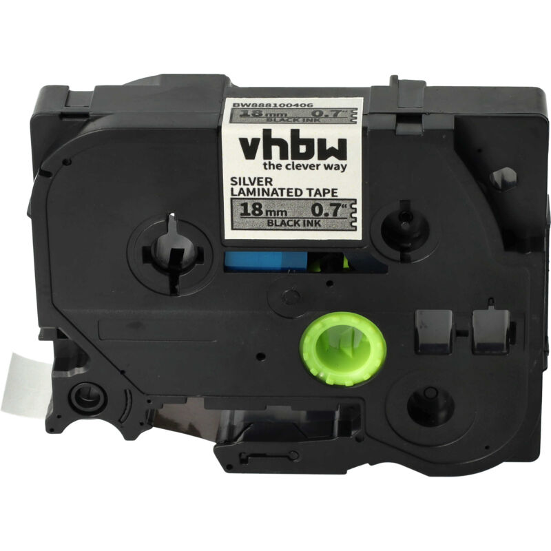 Vhbw - 1x Schriftband-Kassette kompatibel mit Brother pt 9600, 9400, 9200, 9200PC, 9200DX, 7600VP, 9500pc Etiketten-Drucker 18mm Schwarz auf Silber