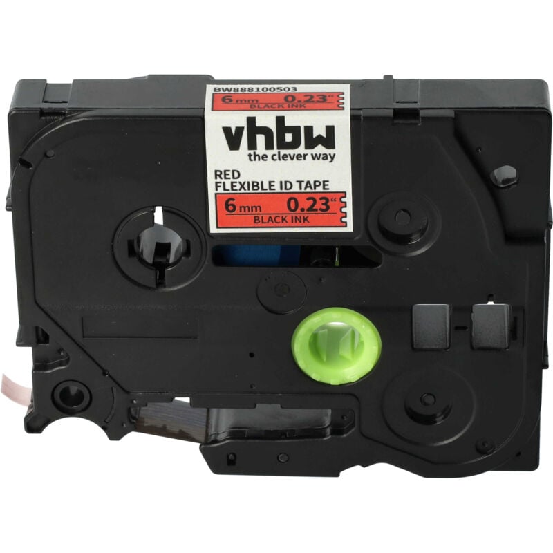 1x Schriftband-Kassette kompatibel mit Brother pt 1200S, 1200P, 1200, 11Q, 1190 Etiketten-Drucker 8m x 6mm Schwarz auf Rot, Flexibel, Laminiert - Vhbw