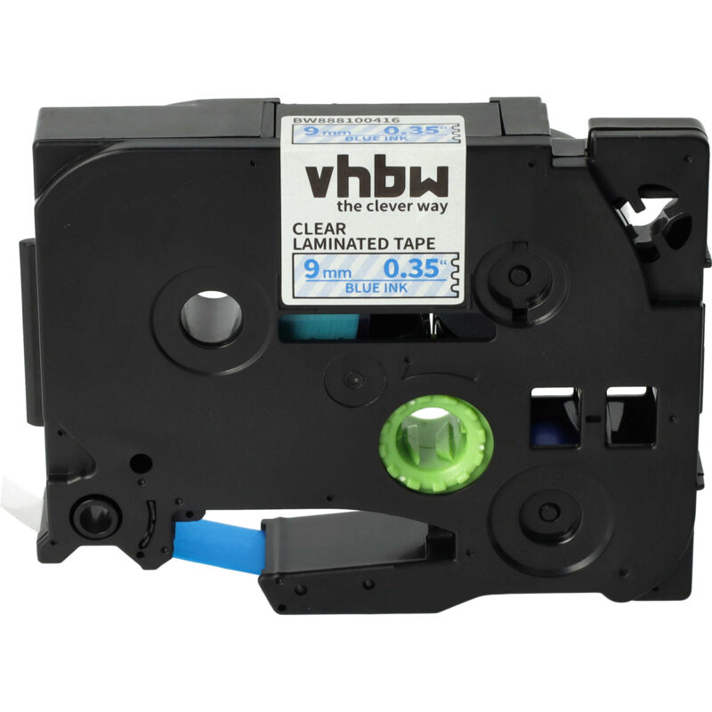 1x Schriftband-Kassette kompatibel mit Brother pt 550, 550A, 580C, 6100, 7100VP, 7100 Etiketten-Drucker 8m x 9mm Blau auf Transparent, Laminiert