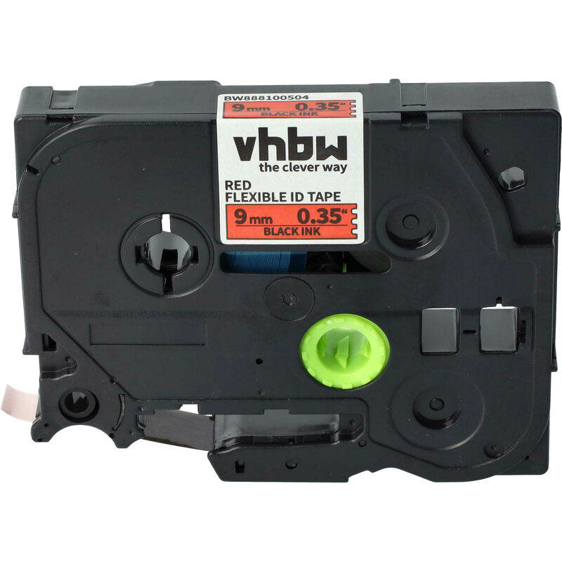 Vhbw - 1x Schriftband-Kassette kompatibel mit Brother pt 1280CB, 1280SR, 1280VP, 1280BTS, 1280DT Etiketten-Drucker 9mm Schwarz auf Rot, Flexibel