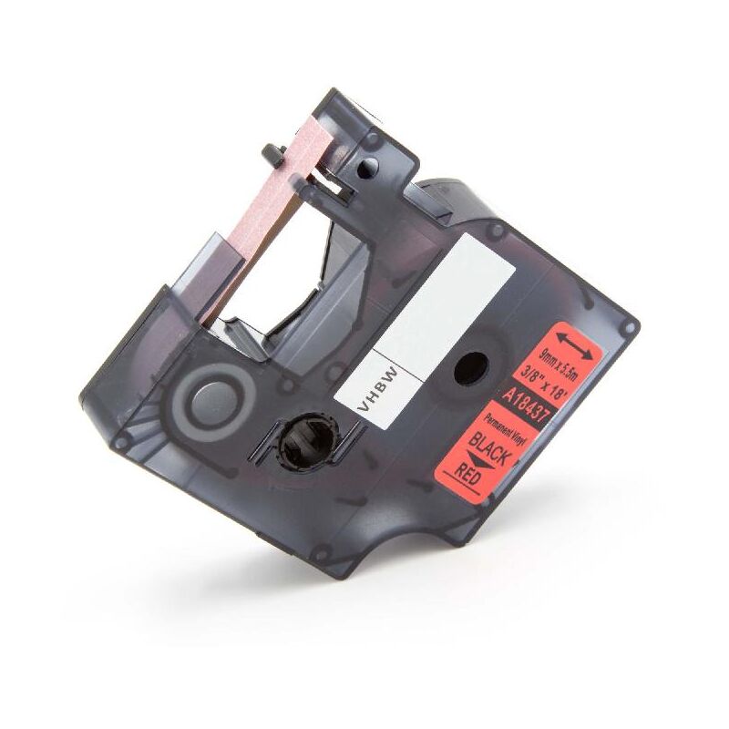 Vhbw - Schriftband-Kassette kompatibel mit Dymo RhinoPro 3000, 5000, 6000, ilp 219 Etiketten-Drucker 9mm Schwarz auf Rot, Vinyl