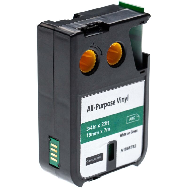 vhbw Schriftband Kassette kompatibel mit Dymo XTL 300 Series, 500 Series Etiketten-Drucker 19mm weiß auf grün, Vinyl