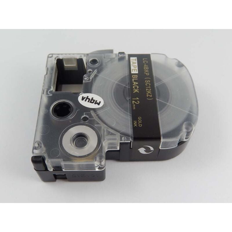 vhbw Schriftband-Kassette kompatibel mit KingJim SR150, SR180, SR230C, SR300TF, SR330, SR3700P, SR3900C Etiketten-Drucker 12mm Gold auf Schwarz