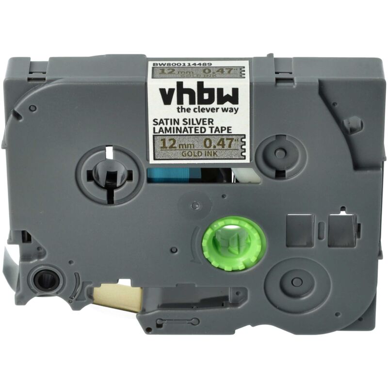 Vhbw - 1x Schriftband-Kassette kompatibel mit Brother pt 900, 9200, 9200DX, 7500VP, 7600VP, 900BTS, 900F Etiketten-Drucker 12mm Gold auf Satin-Silber