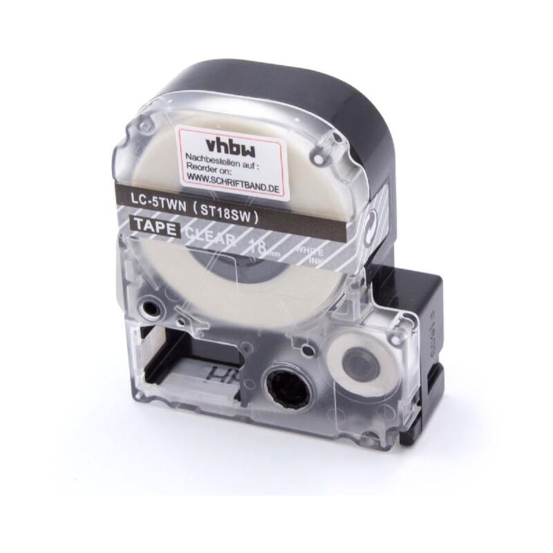 Vhbw - Schriftband-Kassette kompatibel mit KingJim SR150, SR180, SR230C, SR300TF, SR330, SR3700P, SR3900C Etiketten-Drucker 18mm Weiß auf Transparent