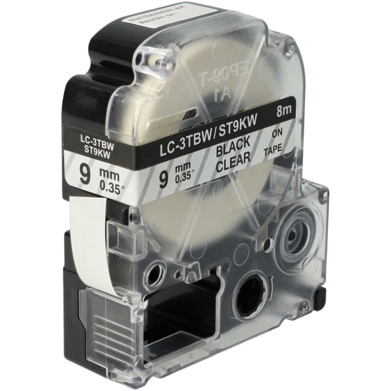 Vhbw - Schriftband-Kassette kompatibel mit KingJim SR150, SR180, SR230C, SR300TF, SR330, SR3700P, SR3900C Etiketten-Drucker 9mm Schwarz auf
