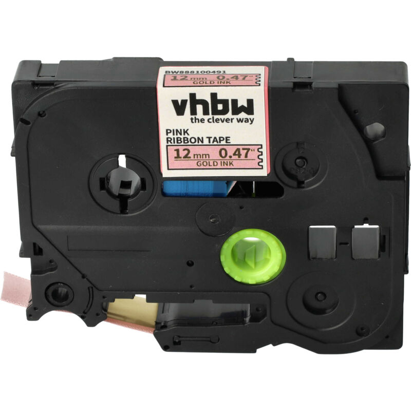 Vhbw - 1x Schriftband-Kassette Textil kompatibel mit Brother pt GL1000, H101, H100, GL200, H100LB, GL100, H100R Etiketten-Drucker 12mm Gold auf Rosa