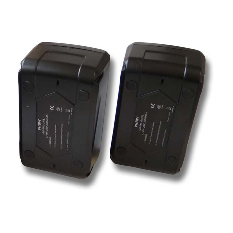 

vhbw set 2x batería Li-Ion 3000mAh (28V) para herramientas Milwaukee HD28 HX martillo perforador a batería etc. y 48-11-1830, 48-11-2830, 48-11-2850.