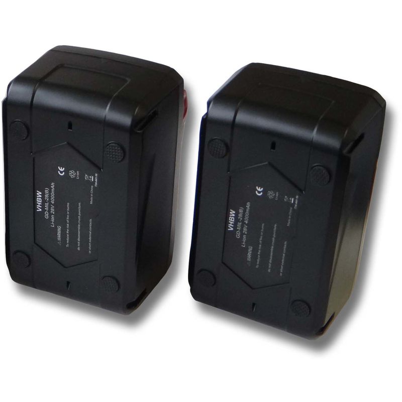 

Set 2x baterías Li-Ion 4000mAh (28V) para herramientas Milwaukee V28 linterna a batería ,etc. y 48-11-1830, 48-11-2830, 48-11-2850. - Vhbw