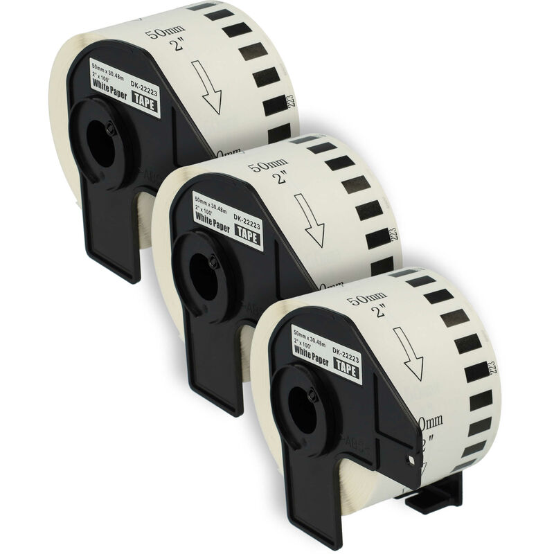 vhbw 3x Label Roll with Holder 50mm x 30.48m (1 Label) compatible with Brother PT QL-1100 NWB Label Maker - Premium White