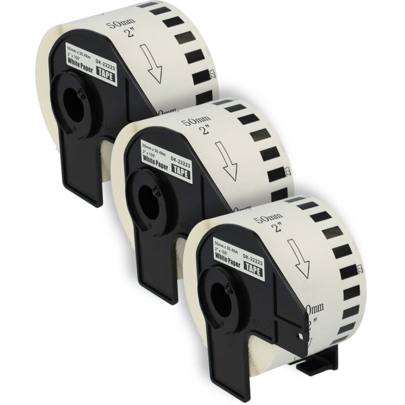 Vhbw - 3x Label Roll with Holder 50mm x 30.48m (1 Label) compatible with Brother pt QL-1110NWB Label Maker - Premium White