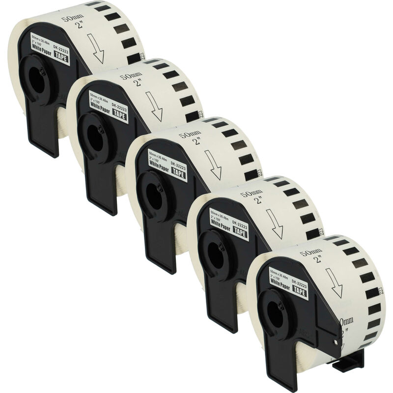Vhbw - 5x Label Roll with Holder 50mm x 30.48m (1 Label) compatible with Brother pt QL-710W, QL-710 Series Label Maker - Premium