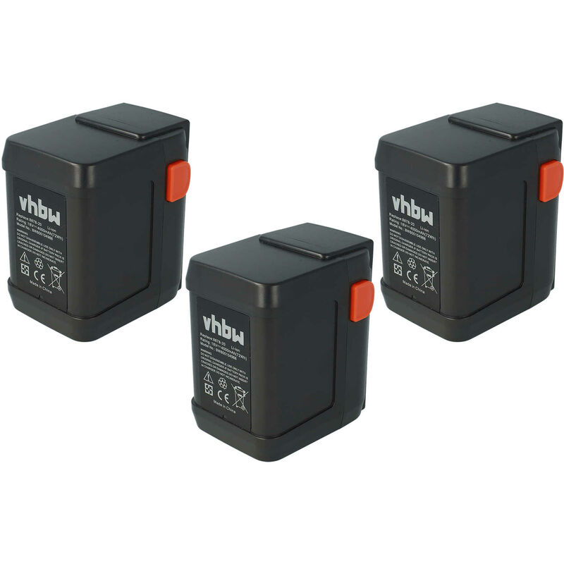 vhbw - Set économique 3x batteries Li-Ion 4000mAh (18V) compatible avec Gardena AccuJet 8865, 9333-20 remplacement pour 8835-U, 8835-20, 8839, 8839-20