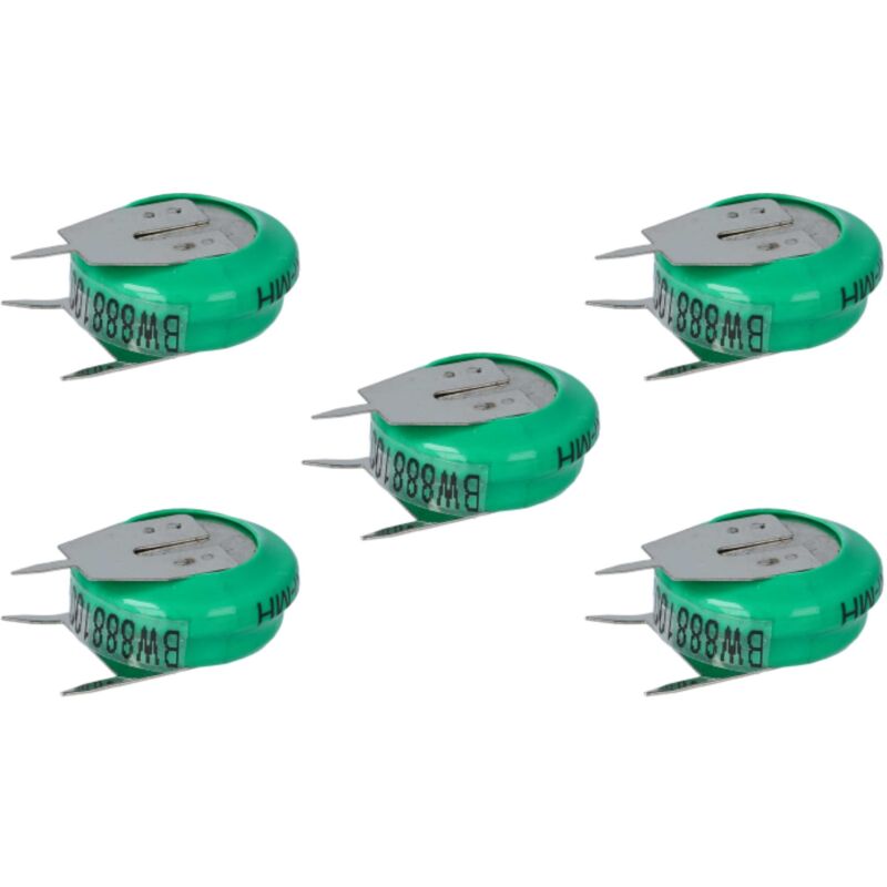 

5x NiMH Batería de botón de repuesto Tipo V80H 3 pines 80 mAh 1,2 V compatible para lámparas solares, etc. - Vhbw