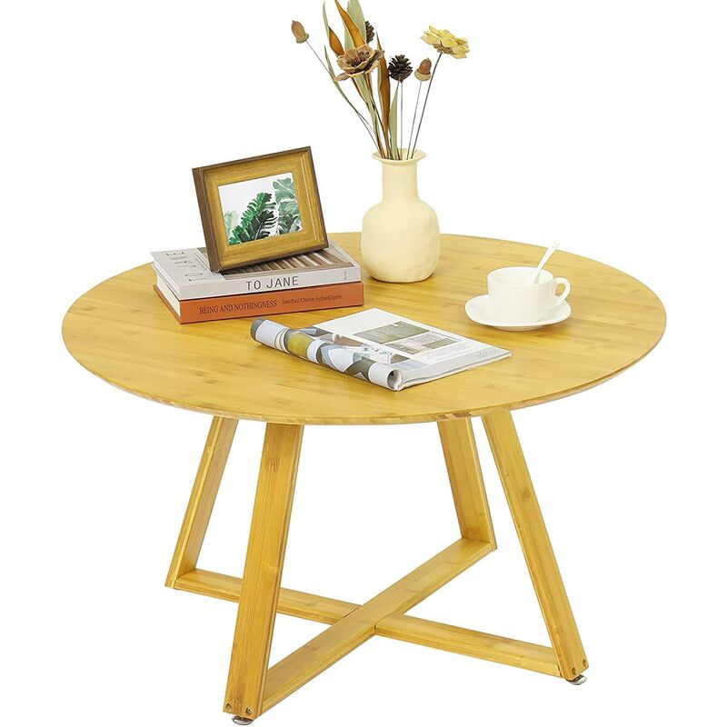 Viagdo - Table basse ronde, table de salon en bois et bambou, table basse, table basse, montage facile, pour le salon, la chambre ou le bureau, Ø80 x