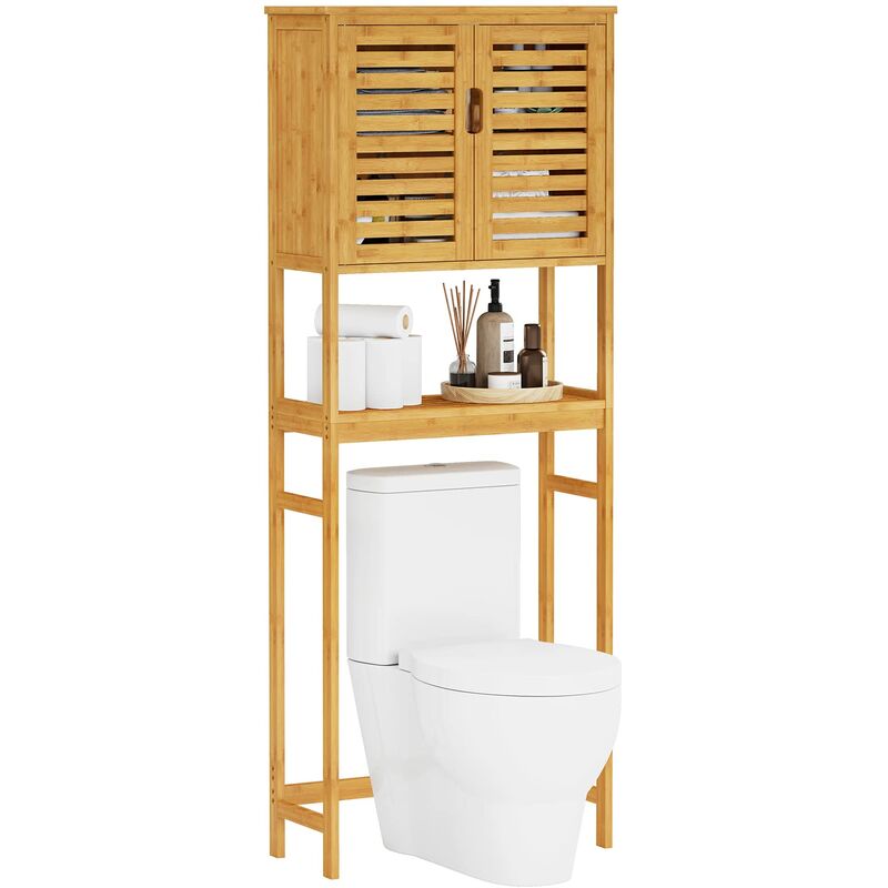 Viagdo - tagère de toilette en bambou, Étagère de salle de bain avec placard, Armoire pour machine à laver, Armoire pour wc, Étagère pour machine à