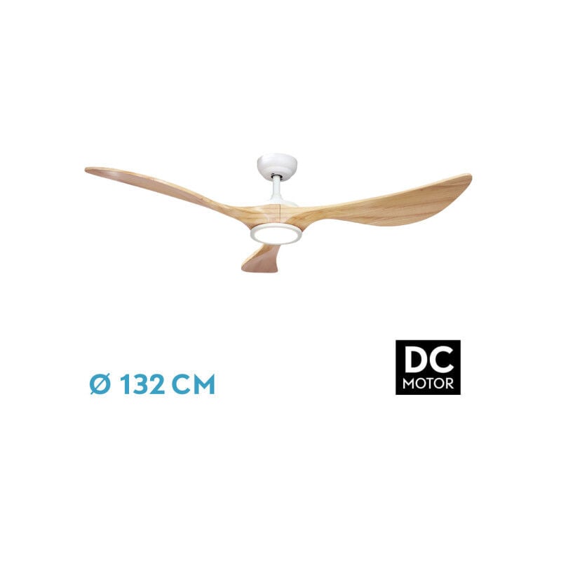 Fabrilamp - Ventilateur dc viana 18w blanc/hêtre 3aspas 132d dimmable dimmable 2250lm intensité 3000k, 4000k, 6000k remote+ timer+ memory