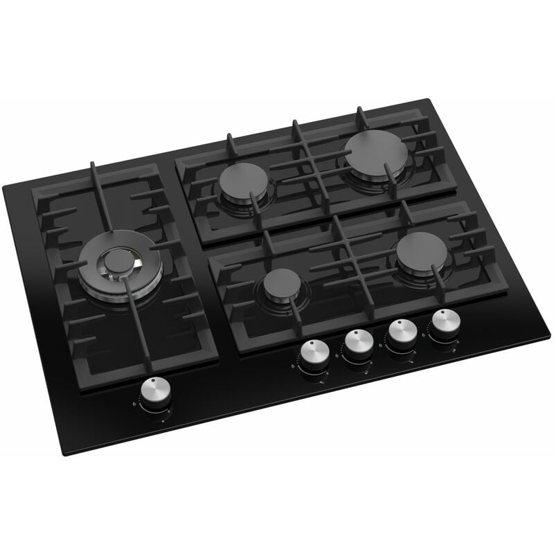 Viandpro - 70cm 5 Burner Black Glass Gas Hob - VP-H705BL