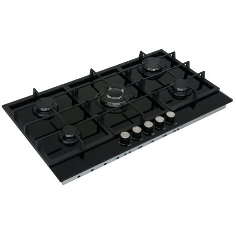 ViandPro 90cm 5 Burner Gas On Glass Inc Wok Burner Gas Hob - Black Glass
