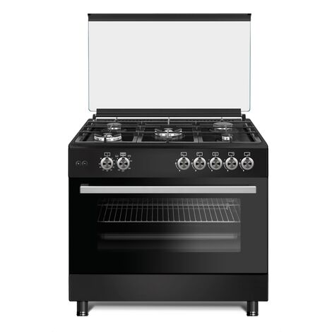 ViandPro - 90cm All Gas Black Range Cooker with Glass Lid & Rotisserie - Matt Black