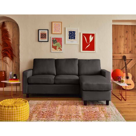 Vianon - canapé d'angle modulable 3 places + 1 pouf - en tissu - gris foncé
