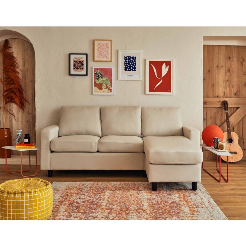 Vianon - canapé d'angle modulable 3 places + 1 pouf - en tissu - beige