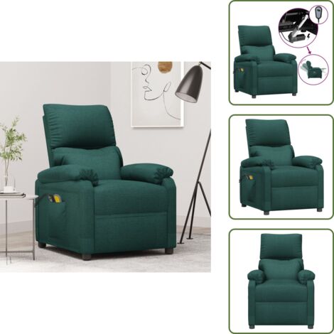 Vibración - vidaXL Sillón de masaje eléctrico tela verde oscuro - Asiento cómodo