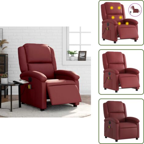 Vibración - vidaXL Sillón de masaje reclinable de cuero artificial rojo tinto - Cuero sintético