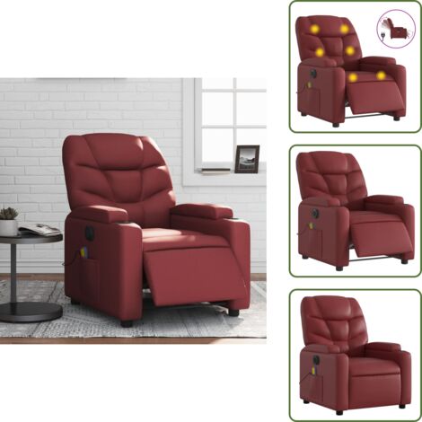 Vibración - vidaXL Sillón de masaje reclinable de cuero artificial rojo tinto - Cuero sintético