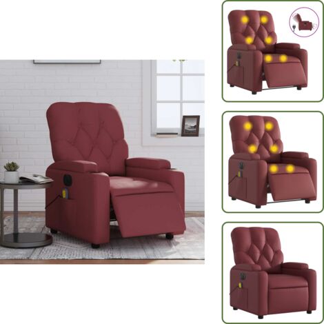 Vibración - vidaXL Sillón de masaje reclinable de cuero artificial rojo tinto - Cuero sintético