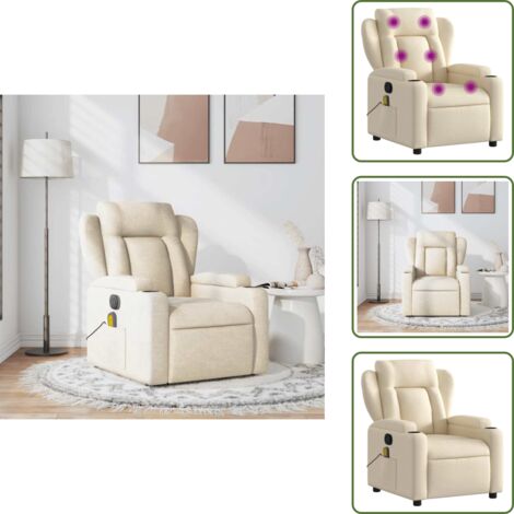 Vibración - vidaXL Sillón de masaje reclinable de tela crema - Asiento cómodo