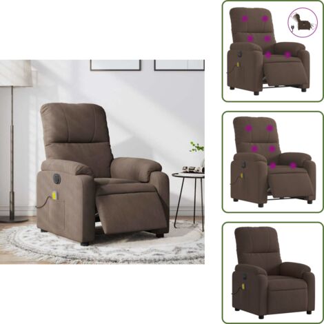 Vibración - vidaXL Sillón reclinable de masaje eléctrico tela de microfibra marrón - Microfibra