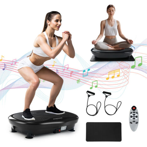 Vibrationsplatte 200W mit 120 Stufen & Bluetooth-Musik, Kompakter Vibrationstrainer mit LCD-Display, Timer, Fernbedienung, Yogamatte und Trainingsbändern für Zuhause
