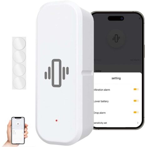 Vibrationssensor mit App-Alarm, Mini-Glasbruchmelder mit einstellbarer Empfindlichkeit, Fensteralarmsensor