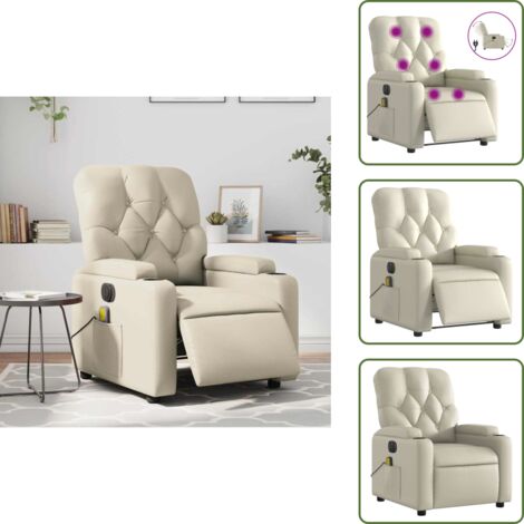 Vibrazione - vidaXL Poltrona Massaggiante Elettrica Reclinabile Crema Similpelle - Poltrona con funzione di reclinazione