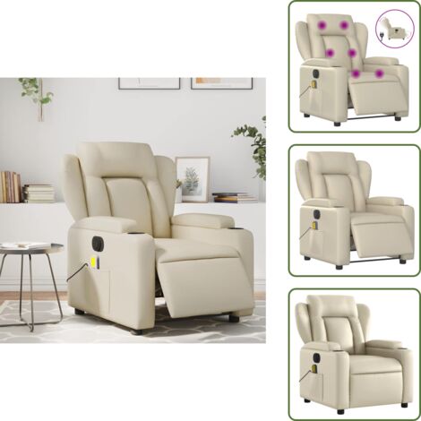 Vibrazione - vidaXL Poltrona Massaggiante Elettrica Reclinabile Crema Similpelle - Schienale elettrico