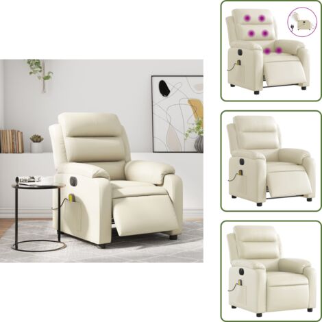 Vibrazione - vidaXL Poltrona Massaggiante Elettrica Reclinabile Crema Similpelle - Seduta comoda