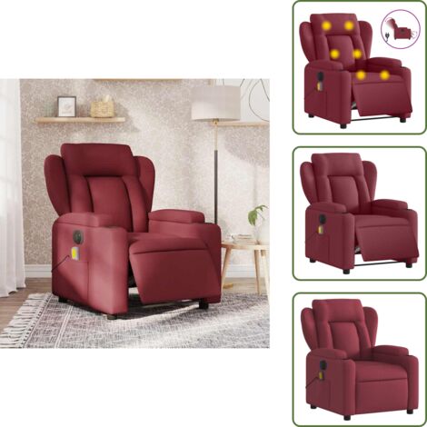 Vibrazione - vidaXL Poltrona Massaggiante Reclinabile Elettrica Rosso Vino Tessuto - Reclinazione elettrica