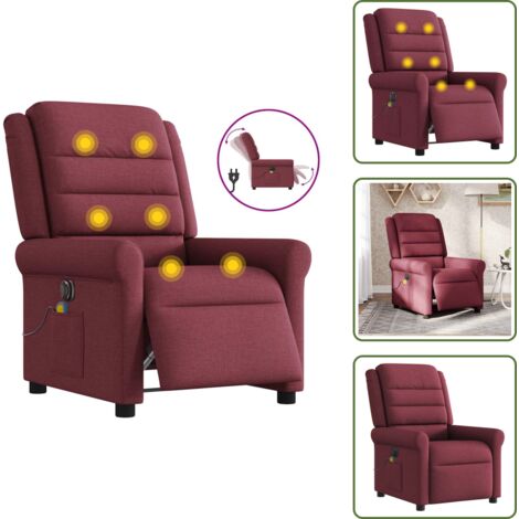 Vibrazione - vidaXL Poltrona Massaggiante Reclinabile Elettrica Rosso Vino Tessuto - Reclinazione elettrica