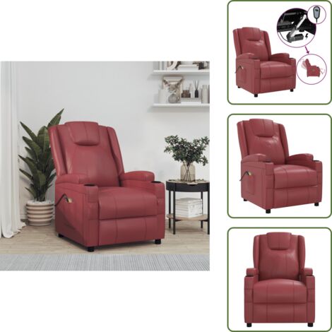 Vibrazione - vidaXL Poltrona Massaggio Elettrica Rosso Vino Similpelle - Poltrona con funzione di massaggio