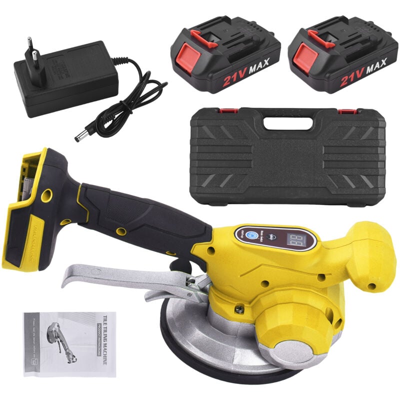 Vibreur Carrelage, Max.10000 R/min Ventouse Carrelage Électrique, 6 vitesses réglables, ventouse de 130mm & 2 batteries – outil précis et durable